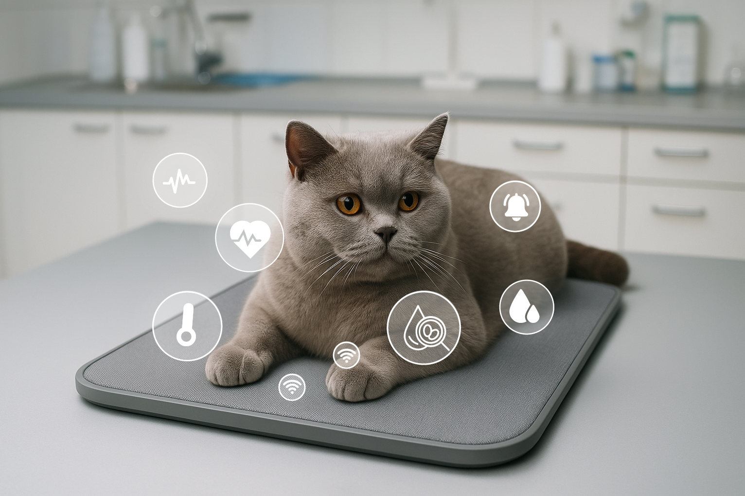 Cat lying on a connected mat